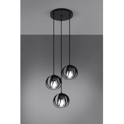 Csillár zsinóron TULOS 3xE27/60W/230V fekete