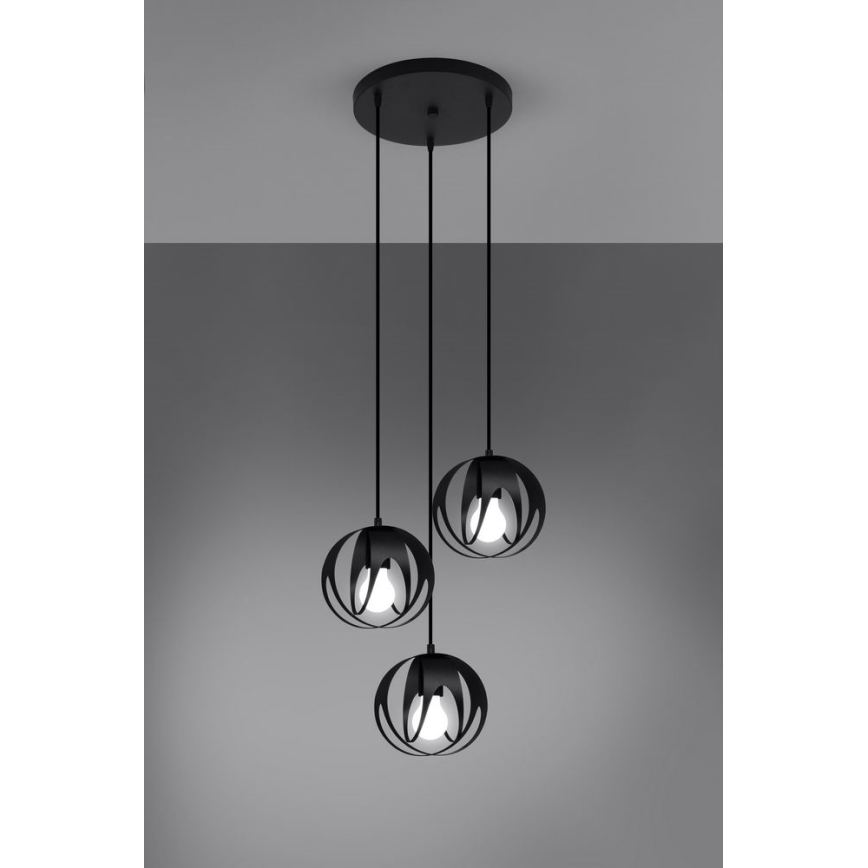 Csillár zsinóron TULOS 3xE27/60W/230V fekete
