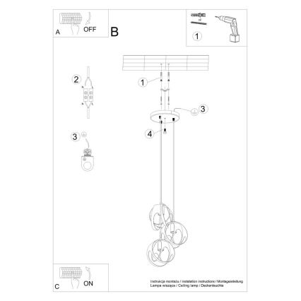 Csillár zsinóron TULOS 3xE27/60W/230V fekete