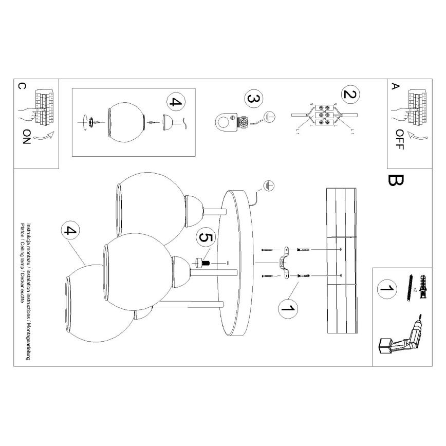 Csillár rúdon ALINO 3xE27/60W/230V fekete