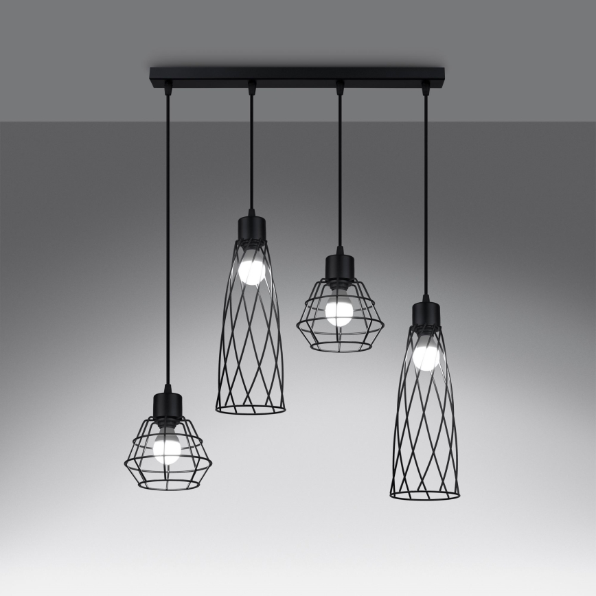 Csillár zsinóron SUBA 4xE27/15W/230V fekete