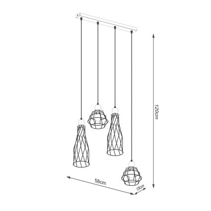 Csillár zsinóron SUBA 4xE27/15W/230V fekete