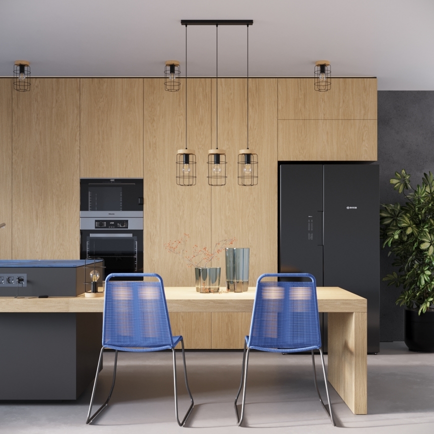 Csillár zsinóron GOTTO 3xE27/15W/230V fekete/bükkfa