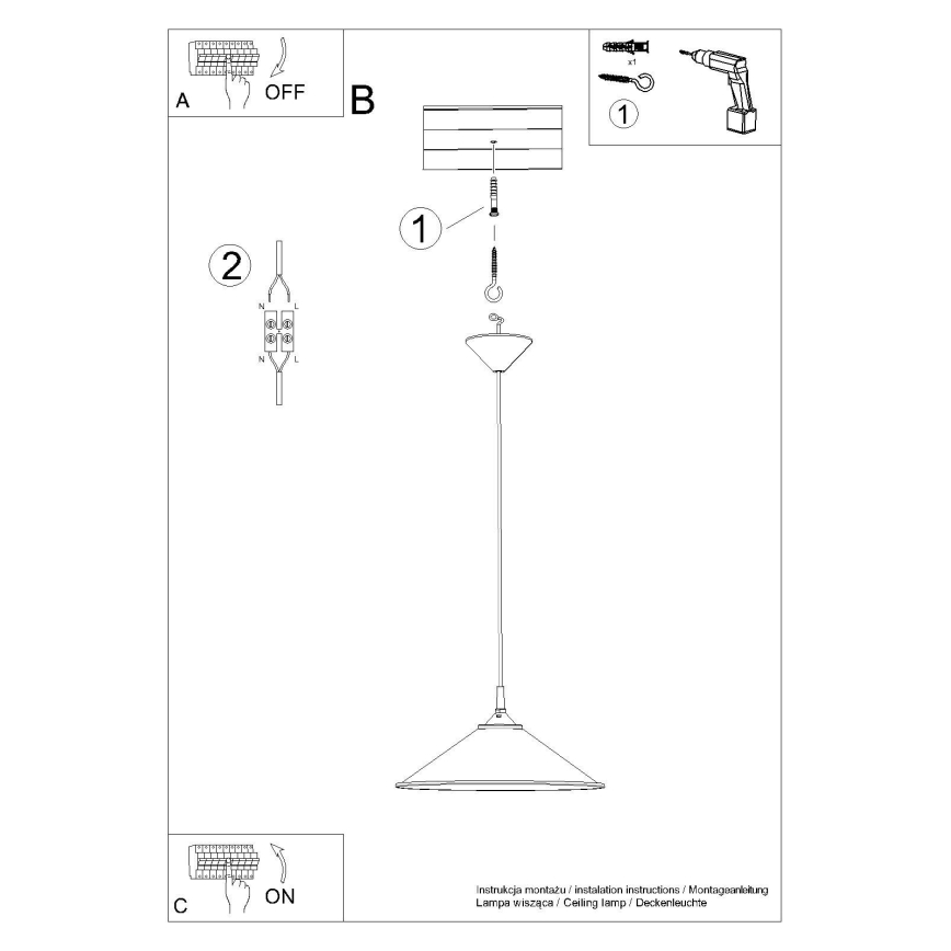 Csillár zsinóron ZUMA 1xE27/15W/230V átm. 30 cm fekete