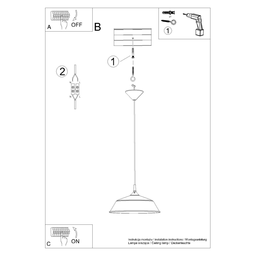 Csillár zsinóron FRIKA 1xE27/15W/230V átm. 34 cm fehér