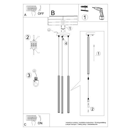 Csillár zsinóron ARCHE 3xG9/8W/230V fekete