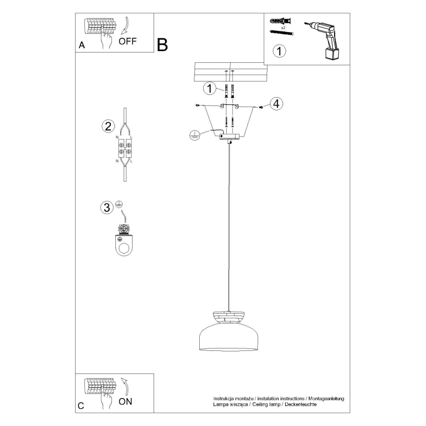 Csillár zsinóron MARION 1xE27/15W/230V átm. 29,5 cm fehér