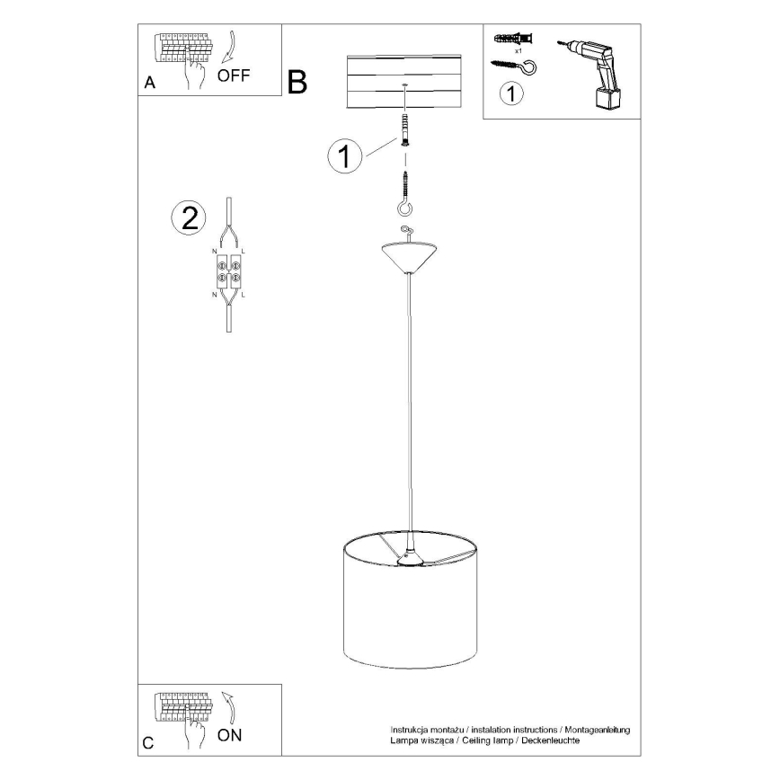 Csillár zsinóron NOVA 1xE27/15W/230V átm. 30 cm fehér