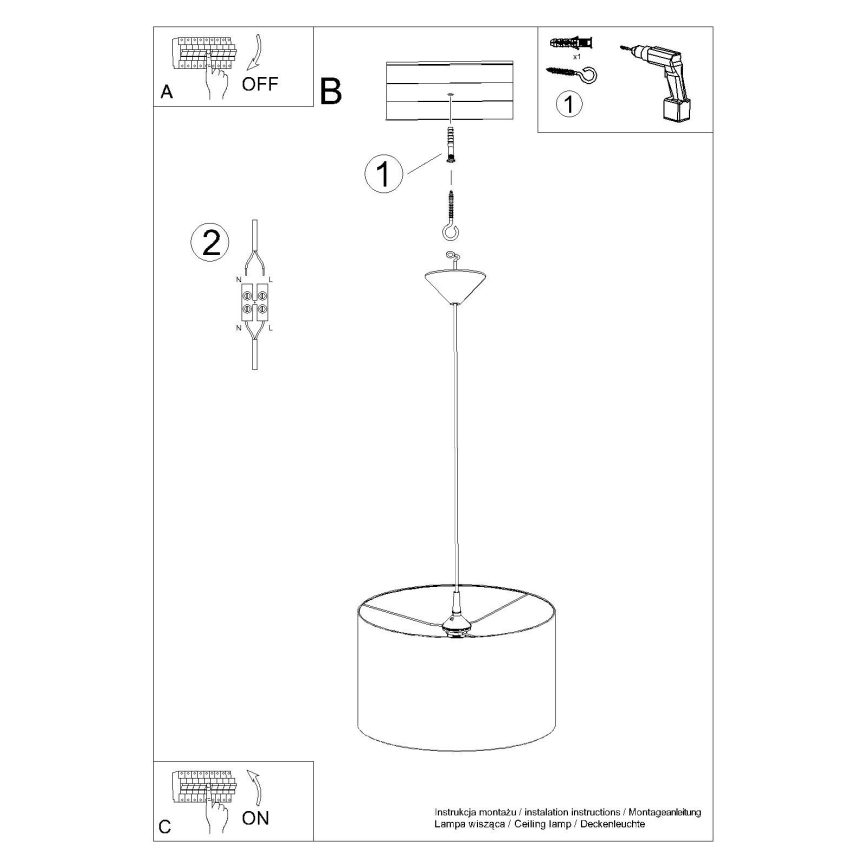 Csillár zsinóron NOVA 1xE27/15W/230V átm. 40 cm fehér