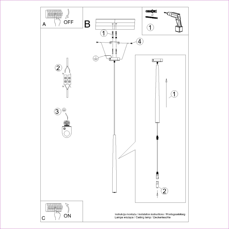 Csillár zsinóron BLISS 1xG9/8W/230V fekete