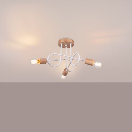 Felületre szerelhető csillár EMBER 3xE27/15W/230V fehér/bézs/bükkfa
