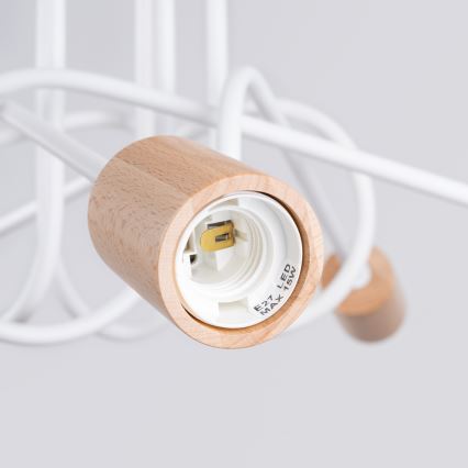 Felületre szerelhető csillár EMBER 5xE27/15W/230V fehér/bézs/bükkfa