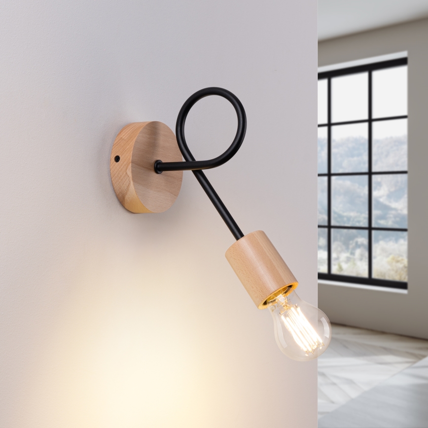 Fali lámpa EMBER 1xE27/15W/230V fekete/bézs/bükkfa