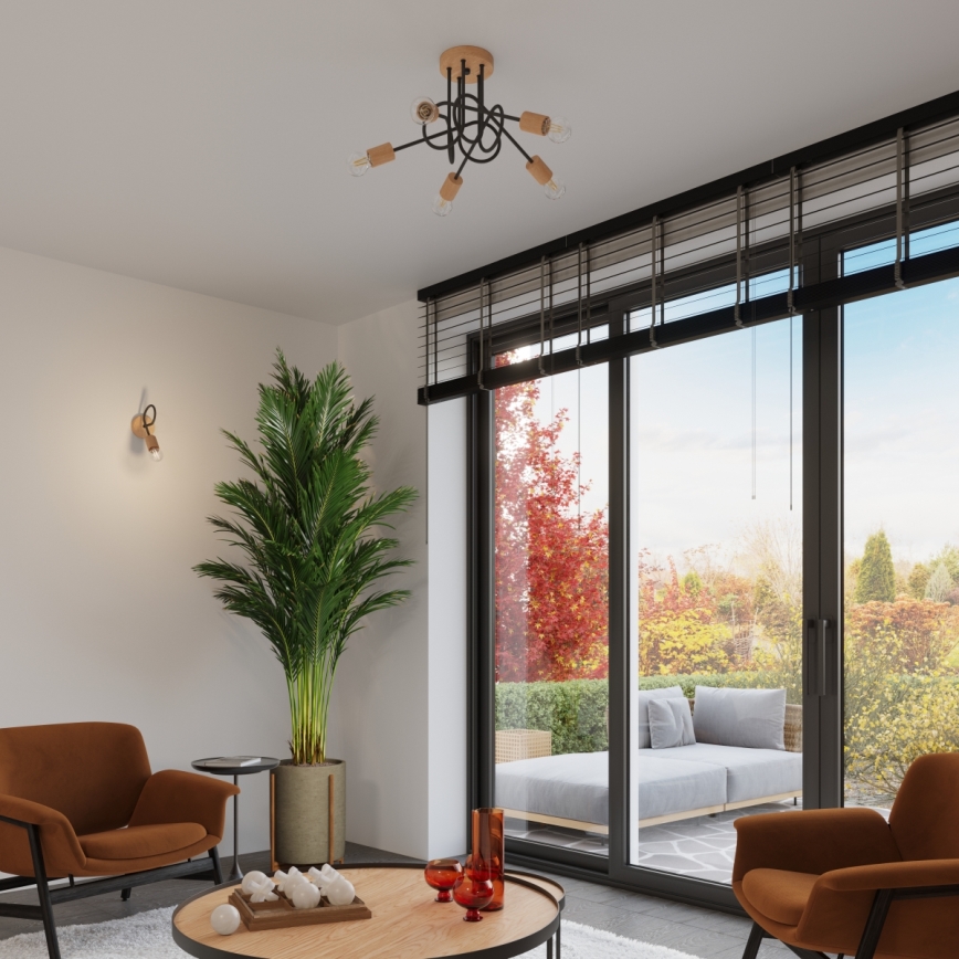Fali lámpa EMBER 1xE27/15W/230V fekete/bézs/bükkfa