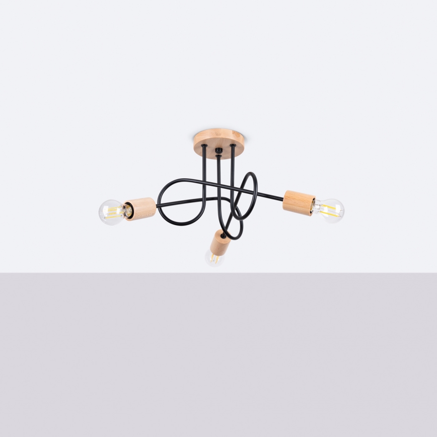 Felületre szerelhető csillár EMBER 3xE27/15W/230V fekete/bézs/bükkfa