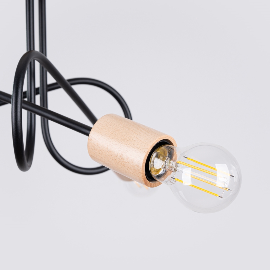 Felületre szerelhető csillár EMBER 3xE27/15W/230V fekete/bézs/bükkfa