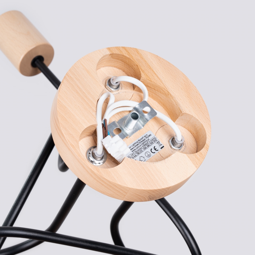 Felületre szerelhető csillár EMBER 3xE27/15W/230V fekete/bézs/bükkfa