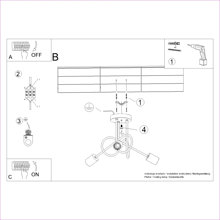 Felületre szerelhető csillár EMBER 3xE27/15W/230V fekete/bézs/bükkfa