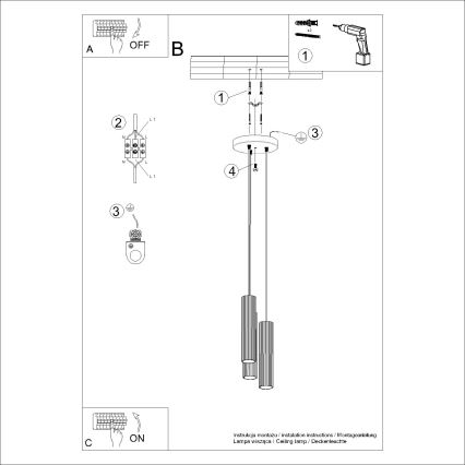 Csillár zsinóron KARBON 3xGU10/10W/230V fehér