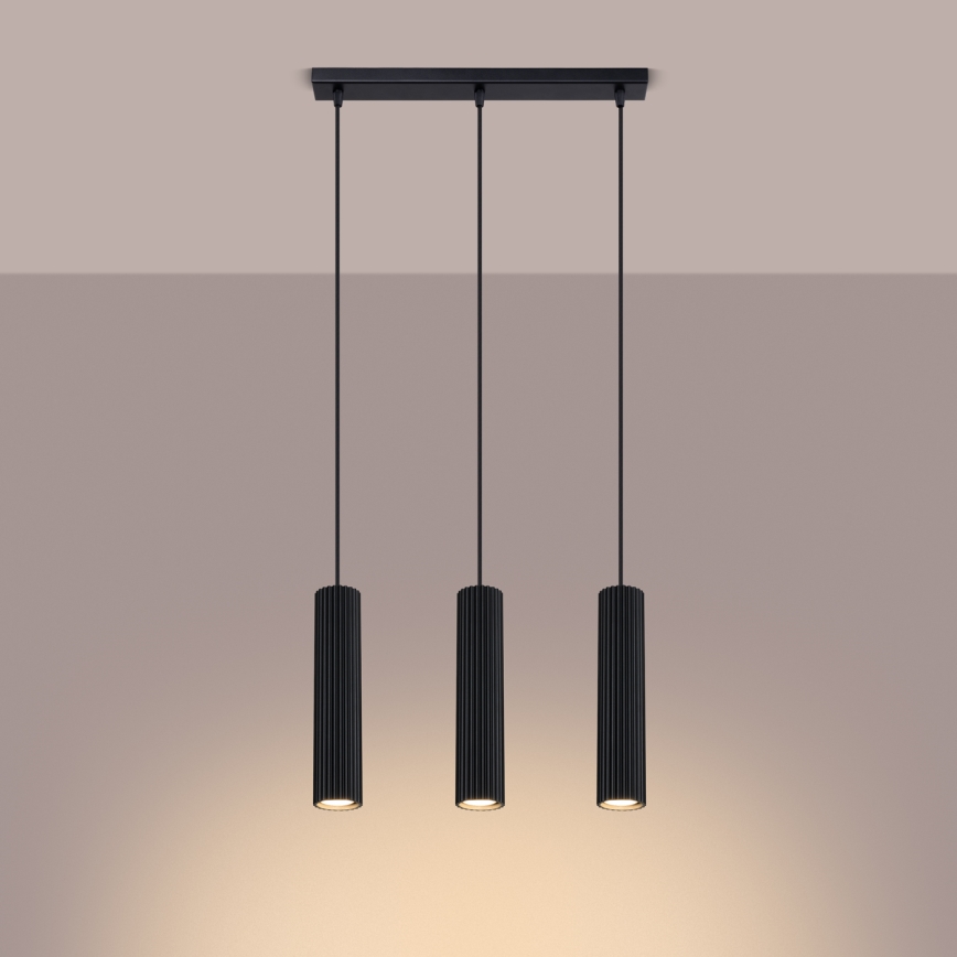 Csillár zsinóron KARBON 3xGU10/10W/230V fekete