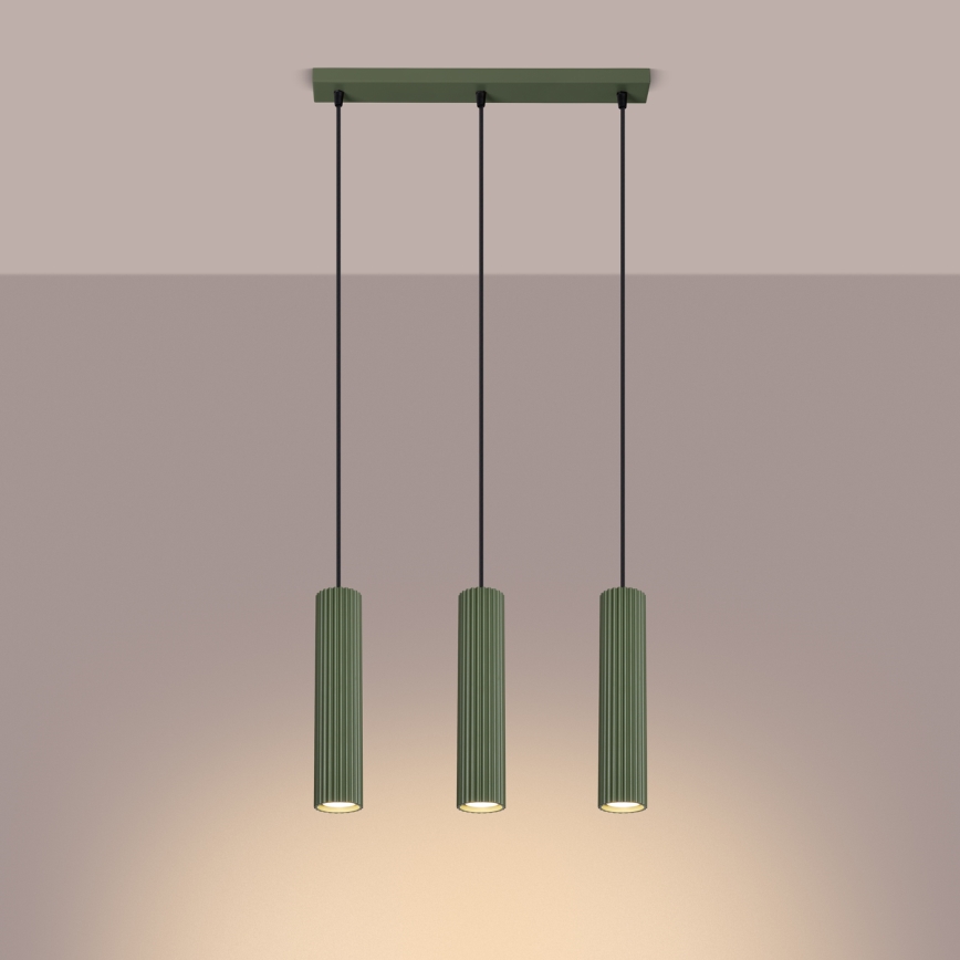 Csillár zsinóron KARBON 3xGU10/10W/230V zöld