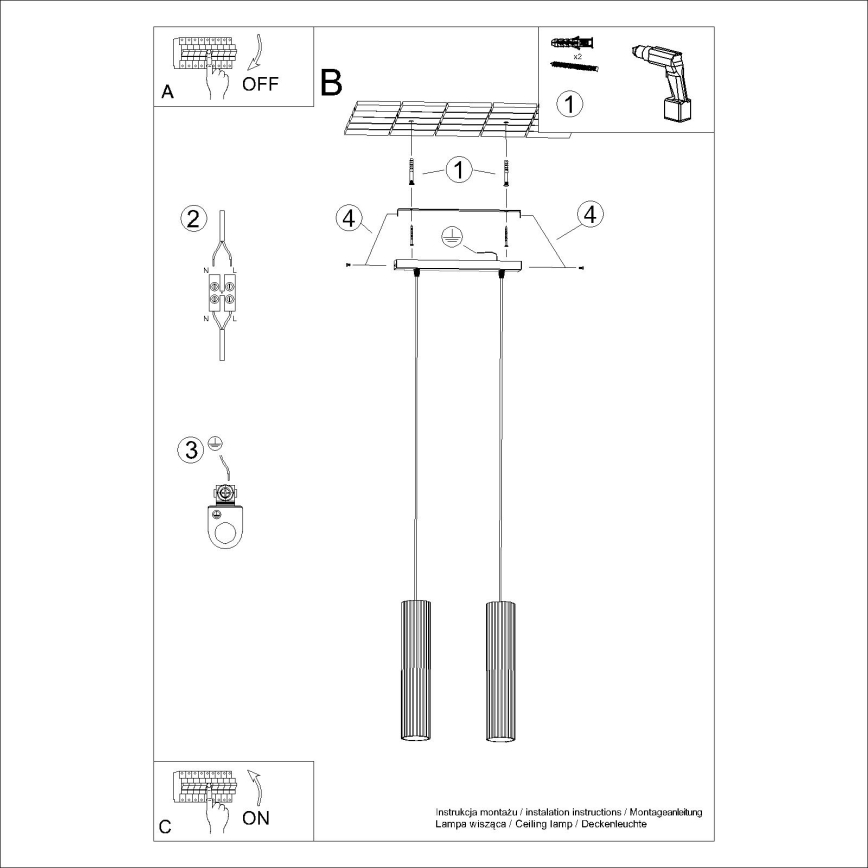 Csillár zsinóron KARBON 2xGU10/10W/230V piros