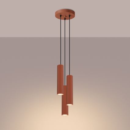 Csillár zsinóron KARBON 3xGU10/10W/230V piros