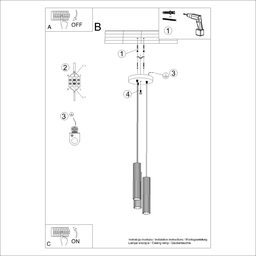 Csillár zsinóron KARBON 3xGU10/10W/230V piros