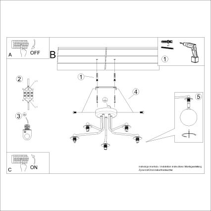 Csillár rúdon ASTRAL 5xG9/8W/230V fehér