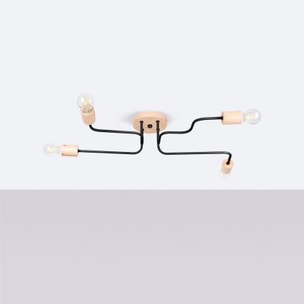 Felületre szerelhető csillár TIMBO 4xE27/15W/230V fekete/bézs/bükkfa