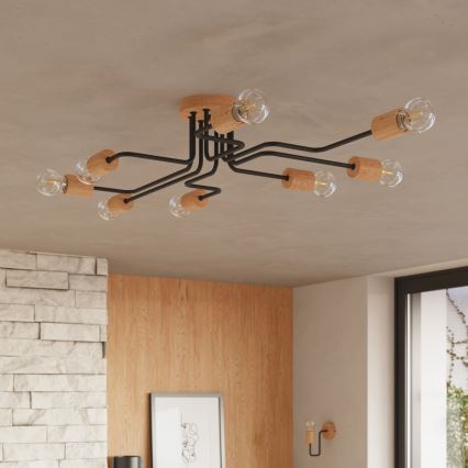 Felületre szerelhető csillár TIMBO 8xE27/15W/230V fekete/bézs/bükkfa