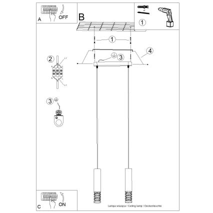 Csillár zsinóron LAMI 2xGU10/10W/230V fehér