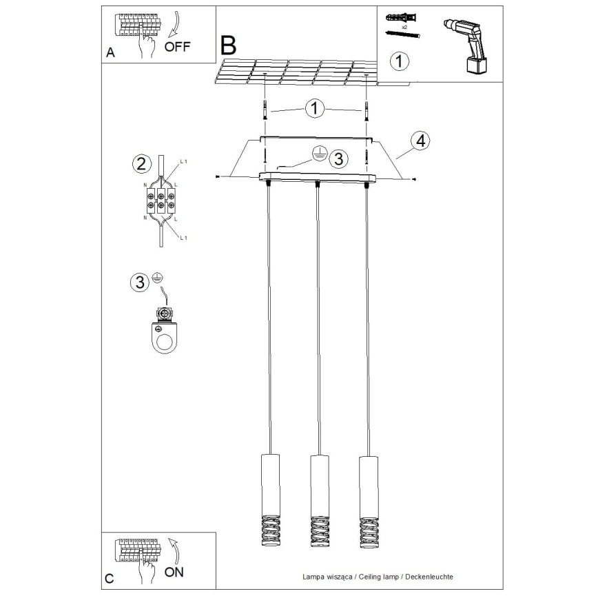 Csillár zsinóron LAMI 3xGU10/10W/230V fehér