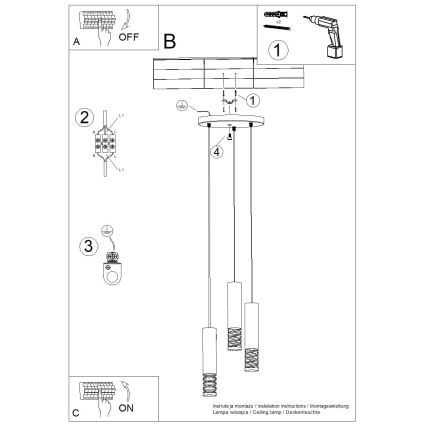 Csillár zsinóron LAMI 3xGU10/10W/230V fehér