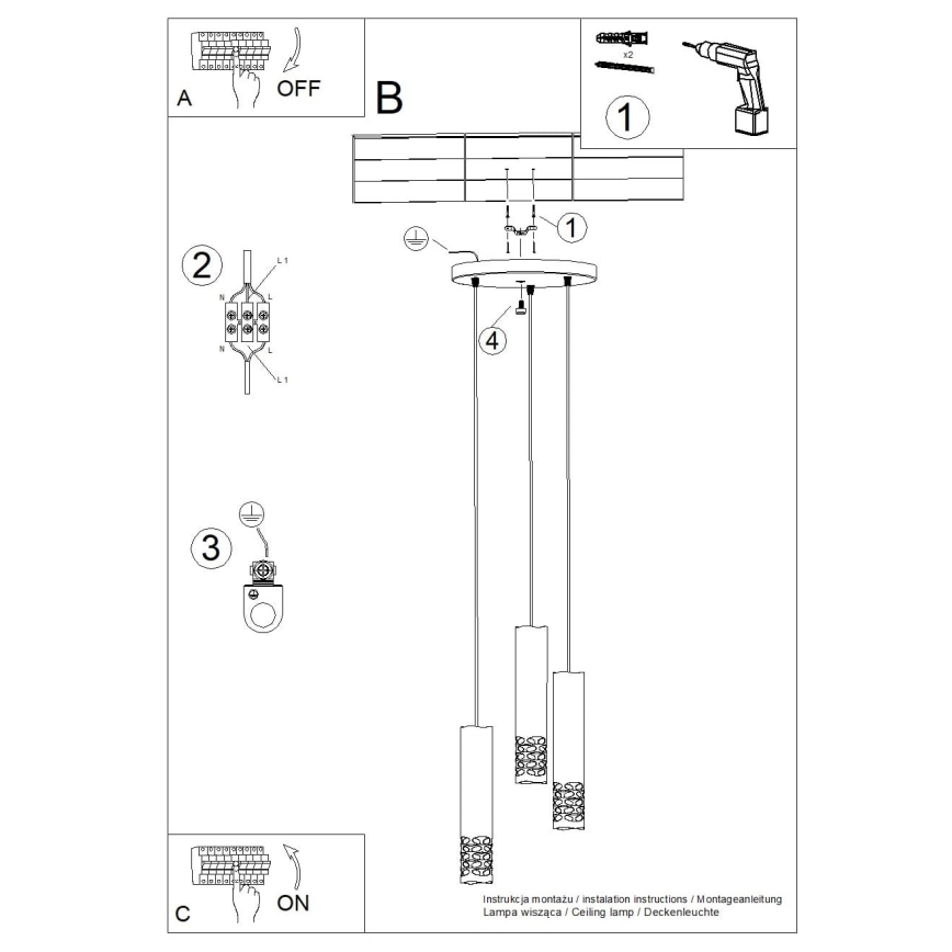 Csillár zsinóron LIRO 3xGU10/10W/230V fehér