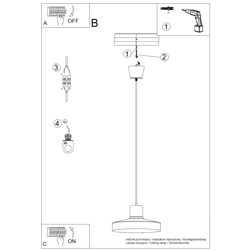 Csillár zsinóron BILO 1xE27/15W/230V átm. 35 cm fekete