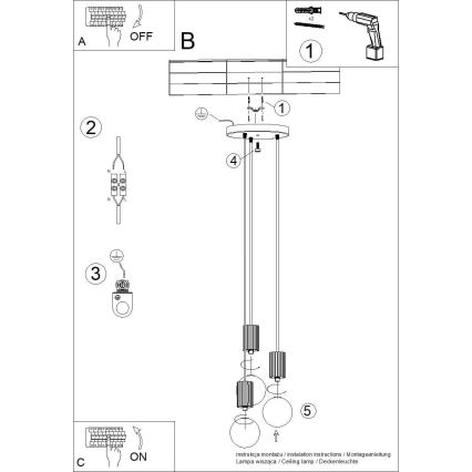 Csillár zsinóron HALO 3xG9/8W/230V átm. 25 cm fehér