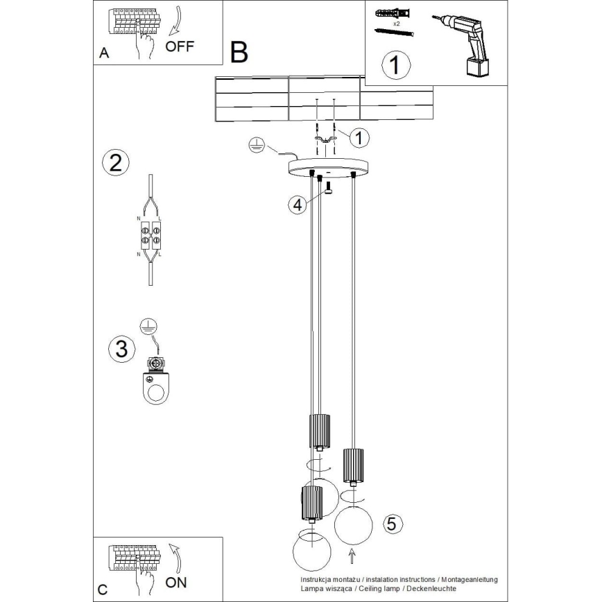 Csillár zsinóron HALO 3xG9/8W/230V átm. 25 cm fehér