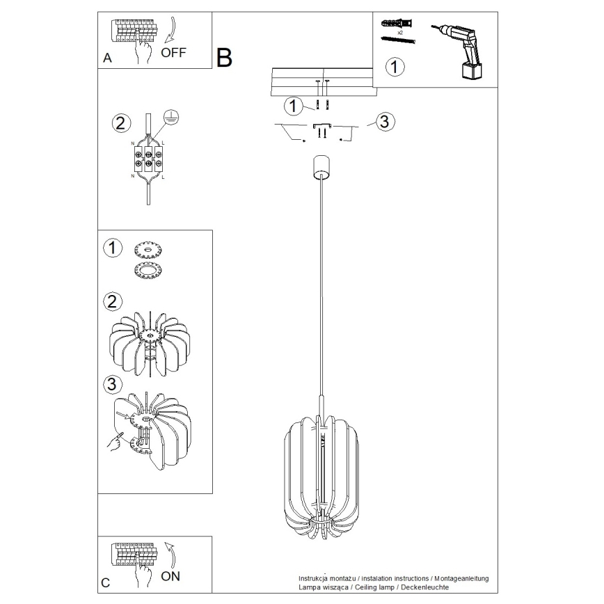 MULA függőlámpa kábelen 1xE27/15W/230V Ø27 cm sárga