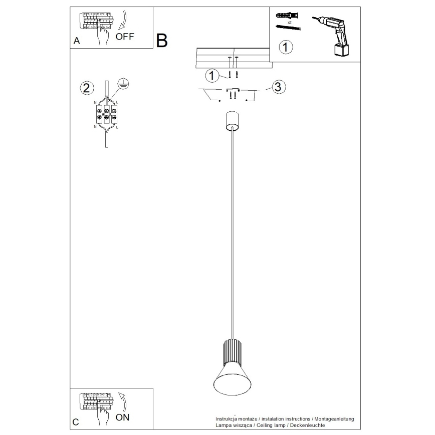 Kábeles függőlámpa ESTRIA 1xE14/10W/230V, átmérő 14 cm, krémszínű