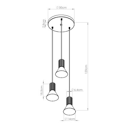 Kábelcsillár ESTRIA 3xE14/10W/230V, Ø 30 cm, zöld