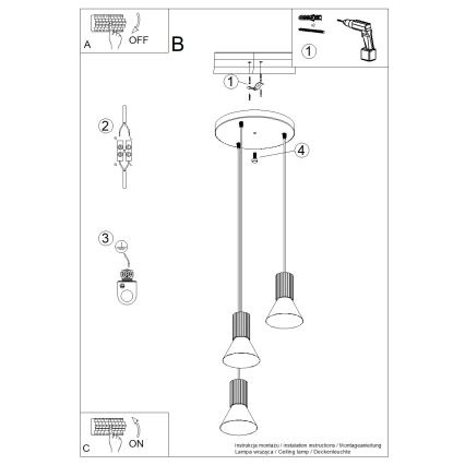 Kábelcsillár ESTRIA 3xE14/10W/230V, átm. 30 cm, kék