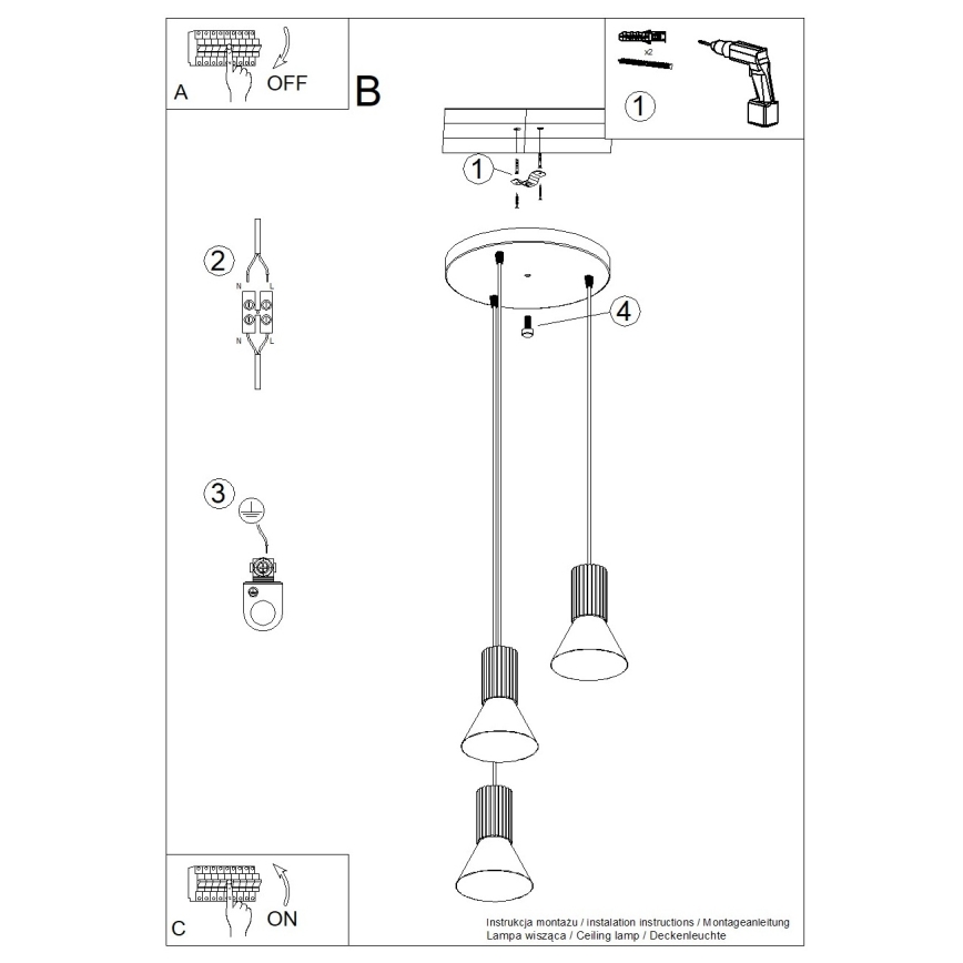 Kábelcsillár ESTRIA 3xE14/10W/230V, átm. 30 cm, kék