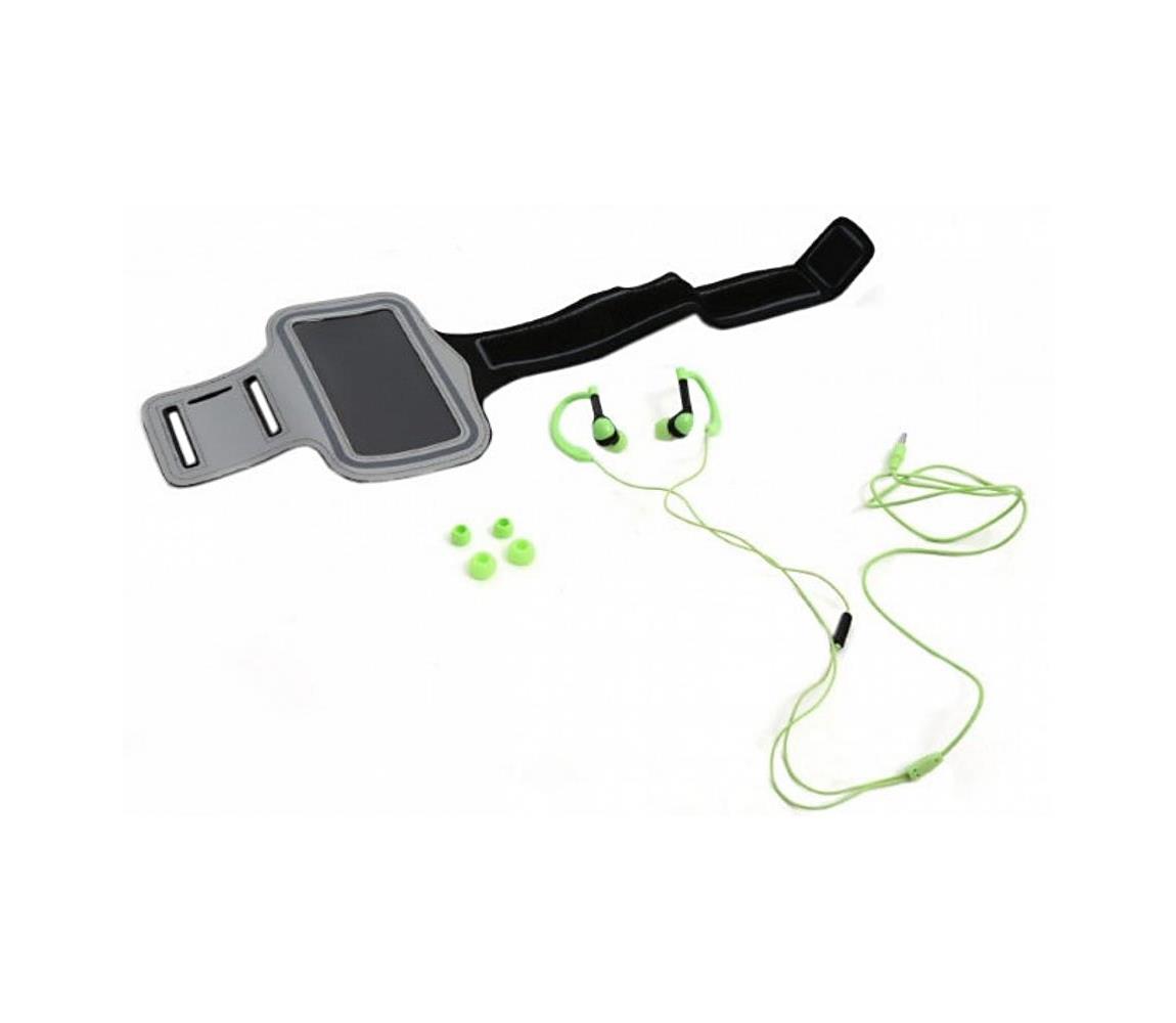 Sport fülhallgató mikrofonnal és karpánt tokkal zöld PM1070G