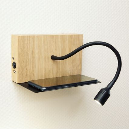 LED fali lámpa LECTOR LED/2,5W/230V USB tölgy