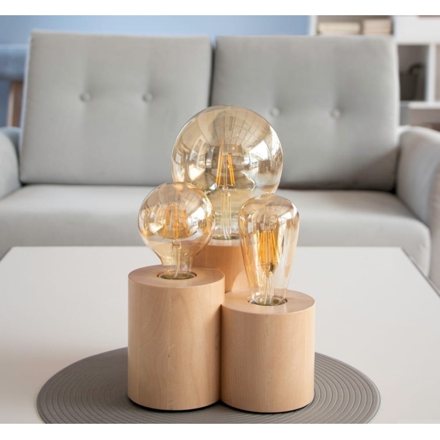 Asztali lámpa VINCENT 3xE27/15W/230V nyírfa