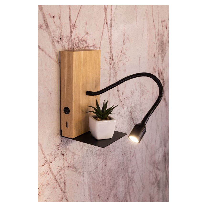LED fali lámpa LECTOR LED/2,5W/230V USB tölgy