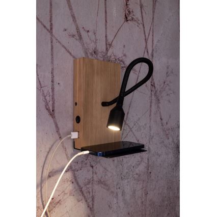 LED fali lámpa LECTOR LED/2,5W/230V USB tölgy