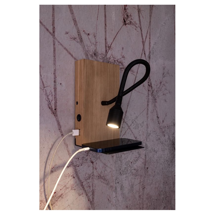 LED fali lámpa LECTOR LED/2,5W/230V USB tölgy