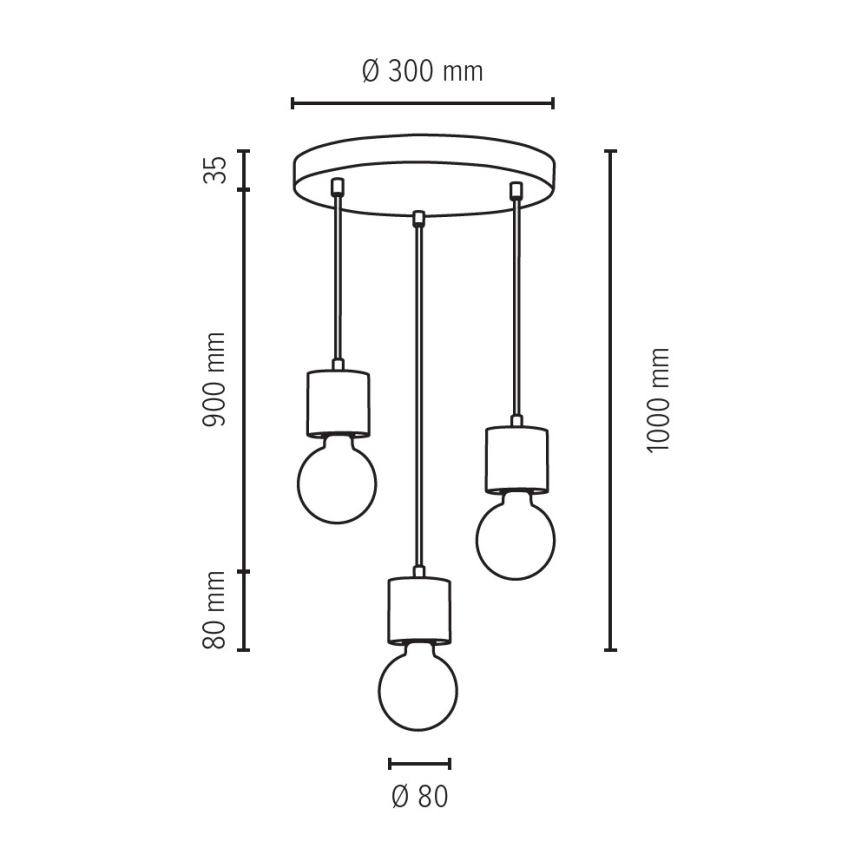 Lámpa TRONGO 3xE27/60W/230V tölgy kábelre szerelve